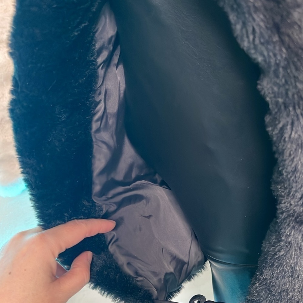 Faux fur black winter vest winter jacket with hoody . Great for layering NWOT - Picture 8 of 10